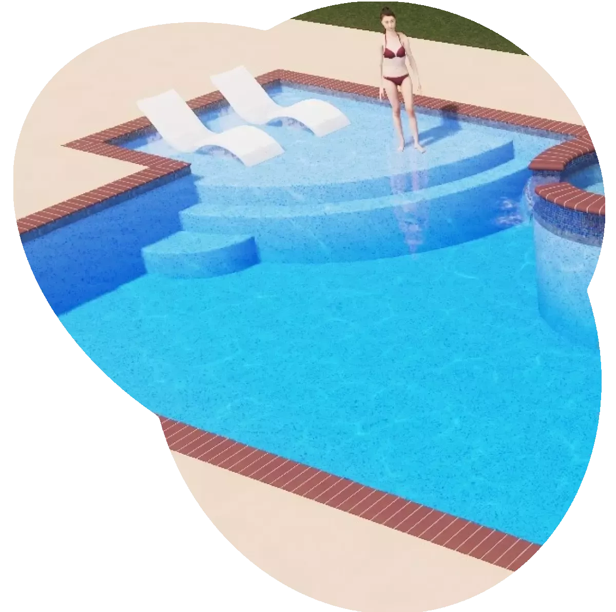 A screenshot of a gunite pool in a pool design software.
