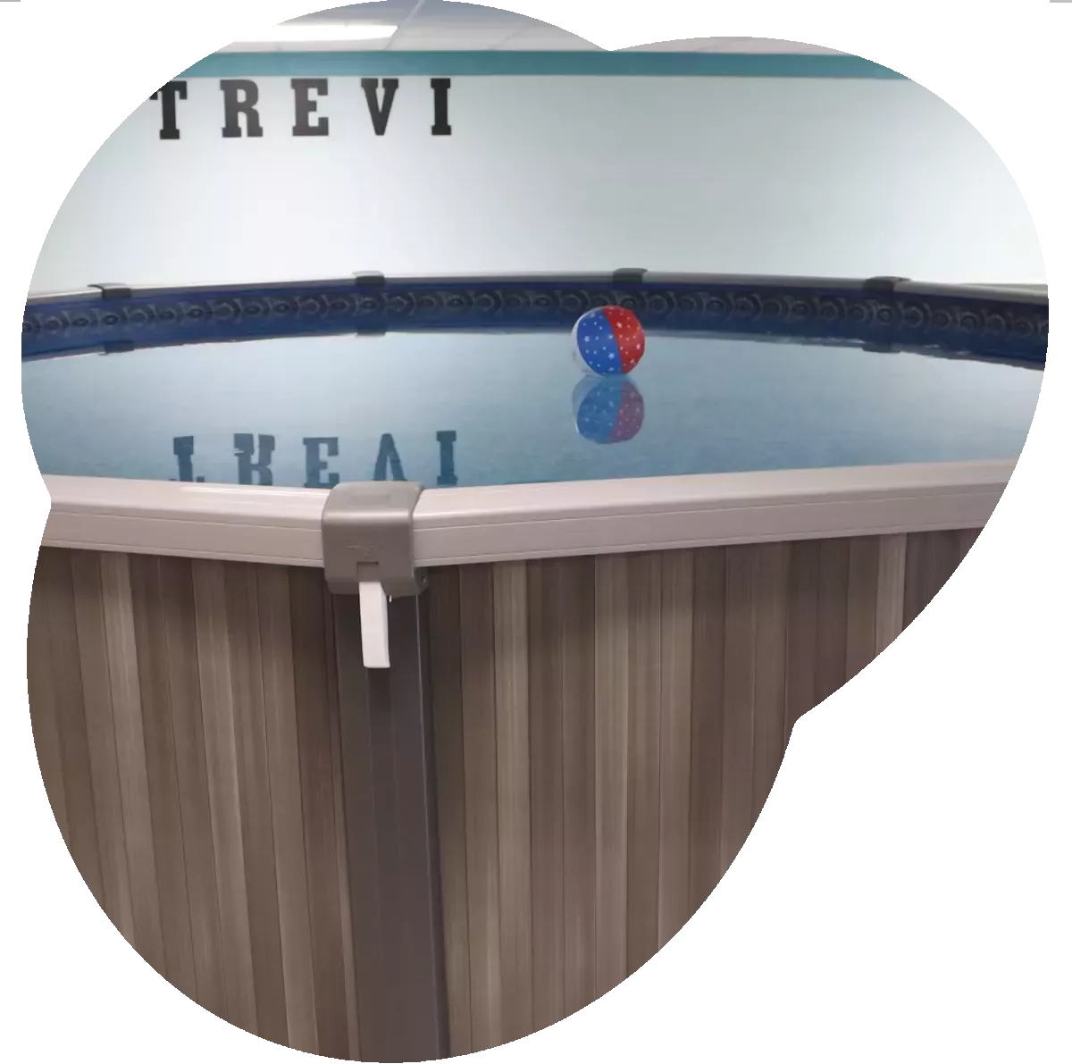 An above ground pool in the show room of All Seasons Pools & Spas